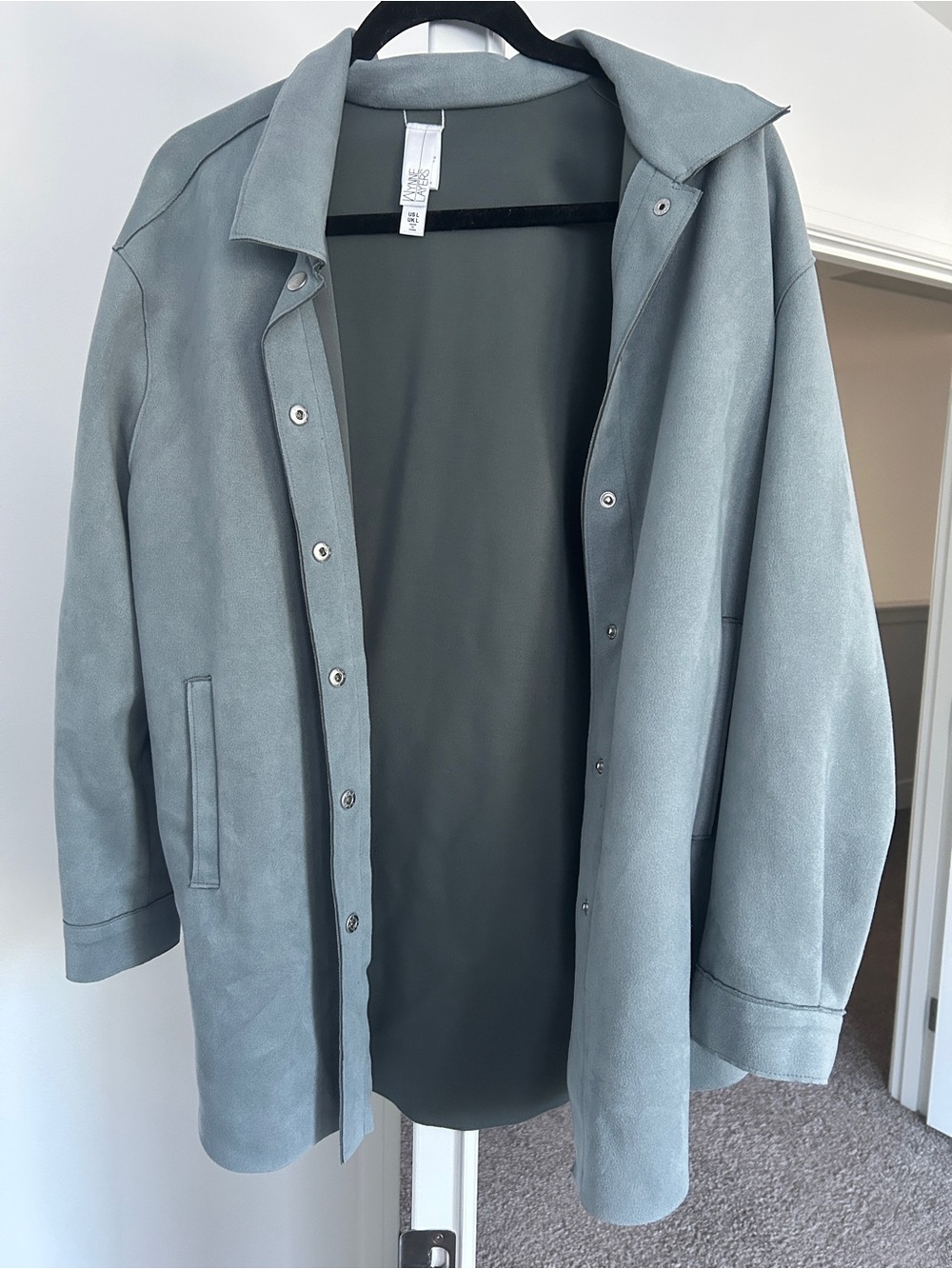 Wynee Layers Light Blue Suede Snap-Front Coat